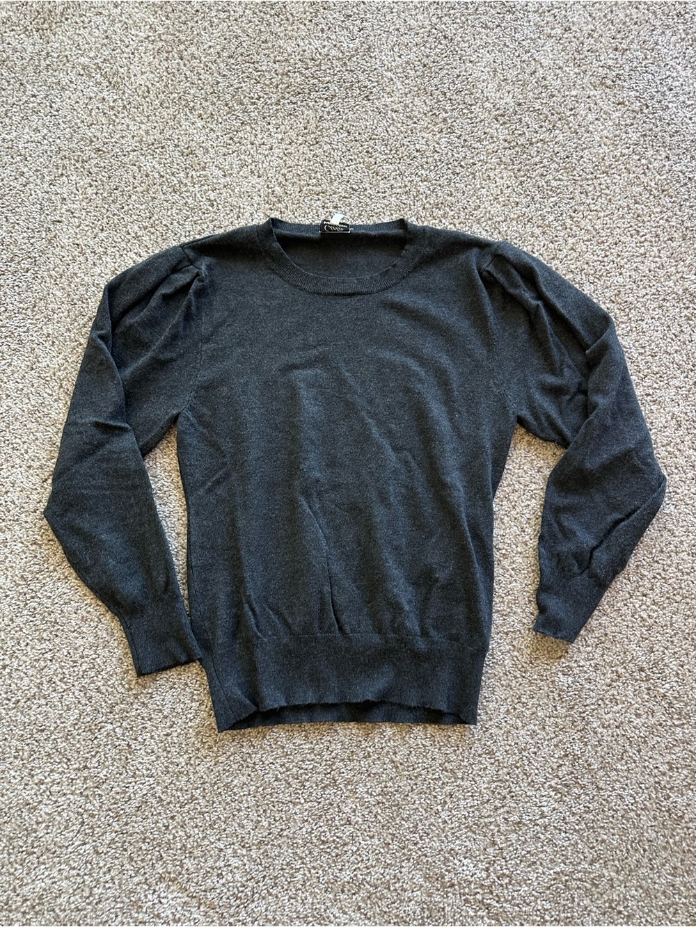 Cielo Women’s Sweater L Gray Solid Scoop Neck Knit Puff Long Sleeve Viscose